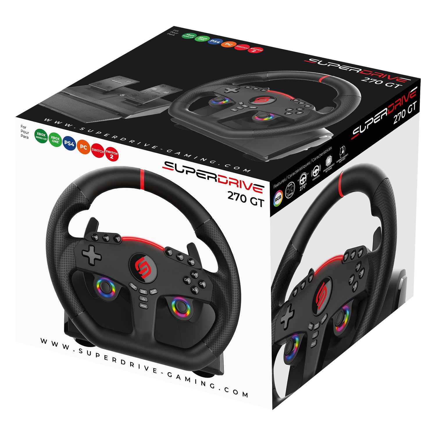 SUBSONIC 270 GT Racing Wheel with 11-Inch Diameter, USB Powered for PC and Console Gaming