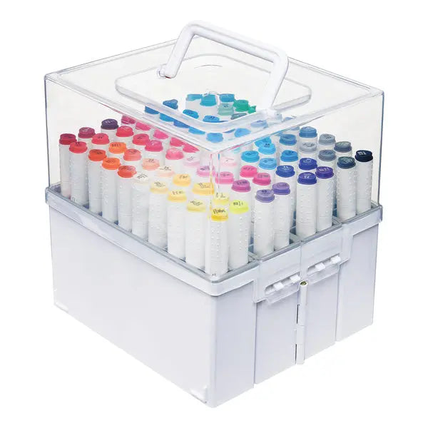 DEFLECTO Marker Storage Accordion with Clear Lid and Carry Handle, Part 29133CR