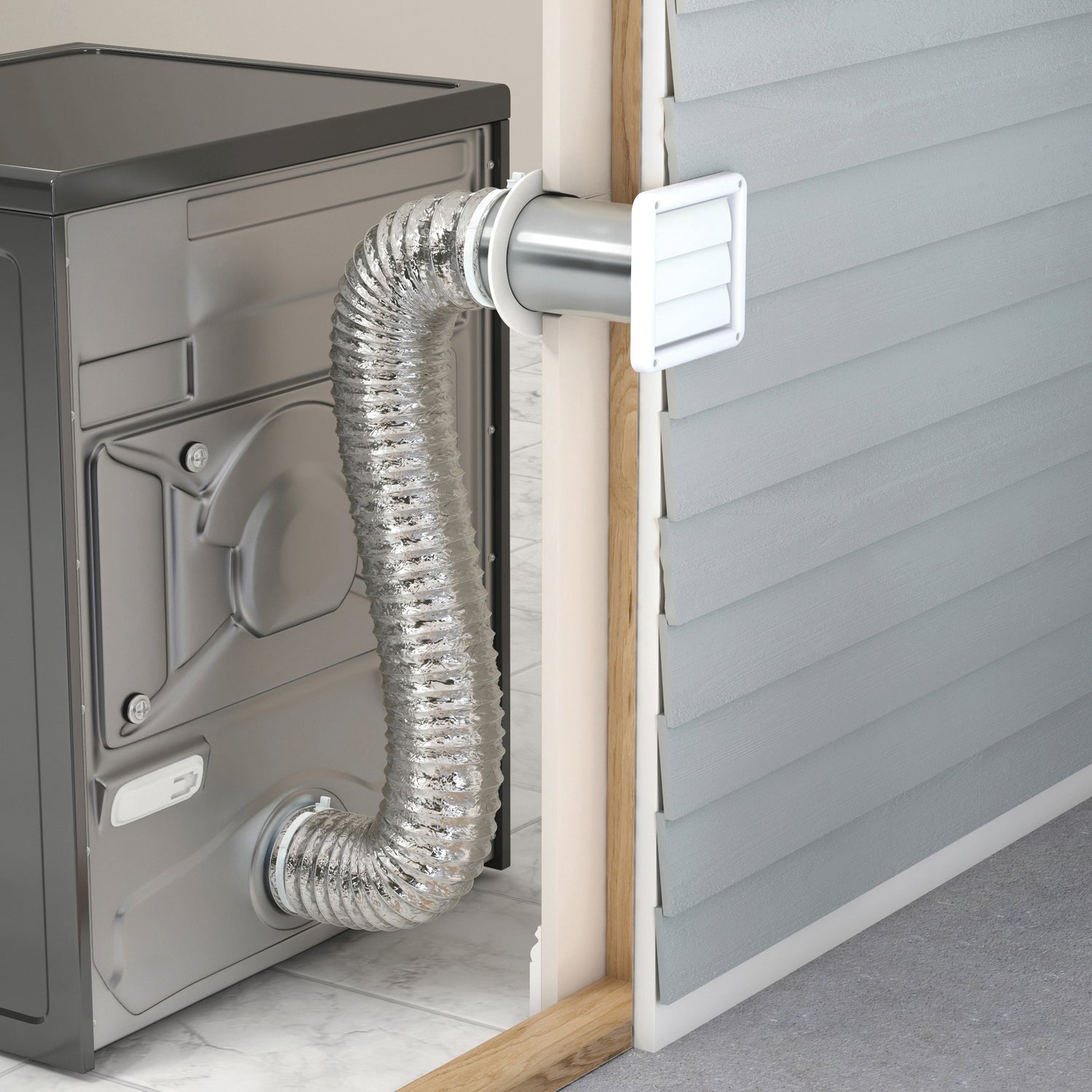 Deflecto SPRFLEX 8ft Dry Vent Kit - Flexible Dryer Vent Duct with Hood, Pipe, and Collar