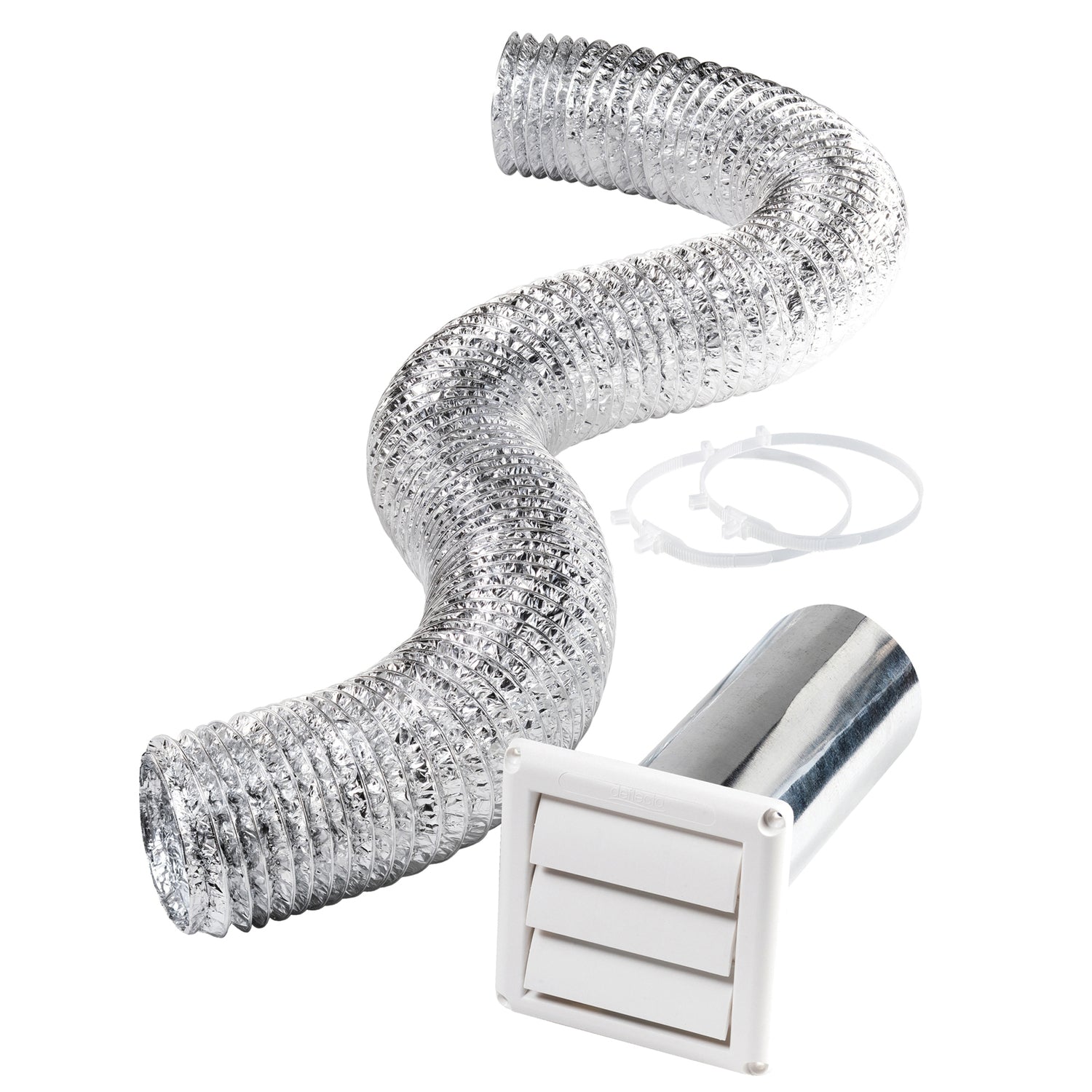 Deflecto SPRFLEX 8ft Dry Vent Kit - Flexible Dryer Vent Duct with Hood, Pipe, and Collar