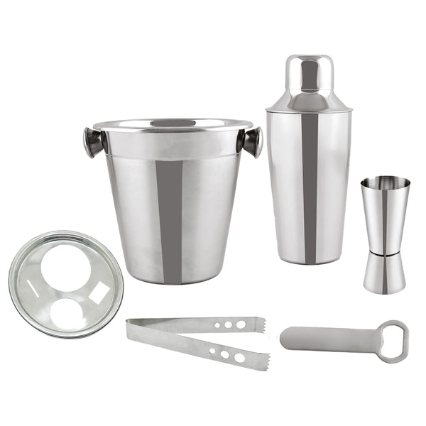 EUROHOME 6-Piece Stainless Steel Bar Set with Ice Bucket and Accessories - Part No. 3006