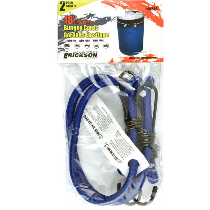 ERICKSON Bungee Cords 18-Inch, 2 Pack - Heavy Duty Elastic Straps for Secure Load Management
