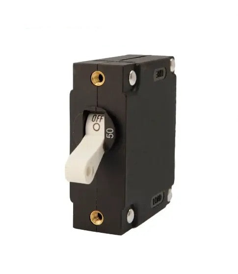 Egis Mobile Electronics EGIS A Series White Toggle Panel Mount Circuit Breaker 50 Amp Single Pole AC/DC