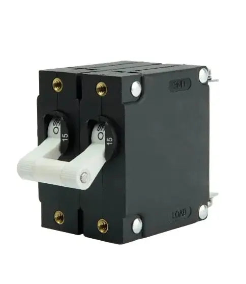 Egis Mobile Electronics EGIS A Series White Dual Pole 15 Amp Panel Mount Circuit Breaker