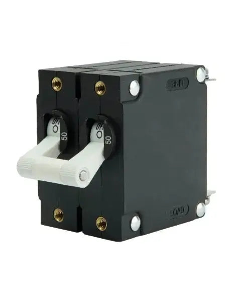 Egis Mobile Electronics EGIS A Series White Toggle Panel Mount Circuit Breaker - Dual Pole, 50 Amp