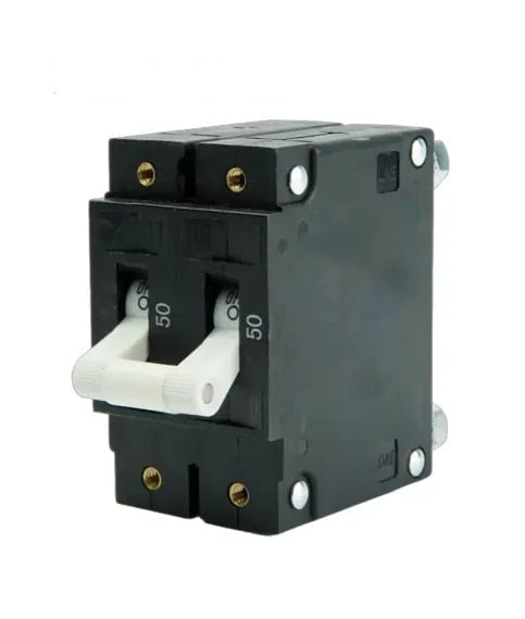 Egis Mobile Electronics EGIS C Series White Toggle Panel Mount Circuit Breaker Double Pole 50 Amp