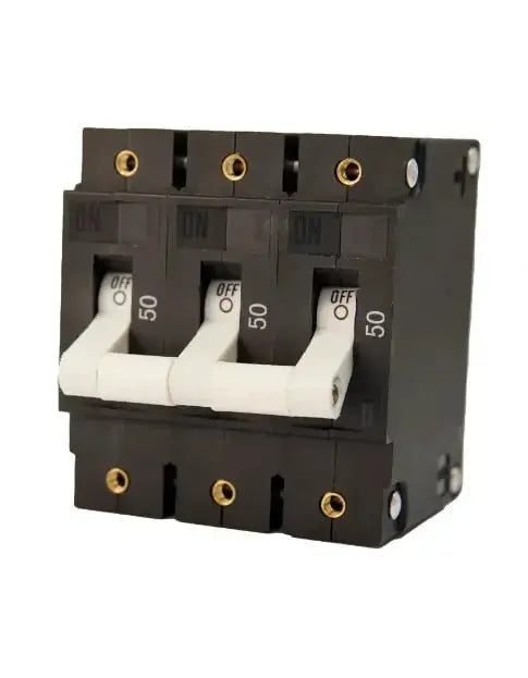 Egis Mobile Electronics EGIS C Series White Toggle Panel Mount Circuit Breaker, Triple Pole, 50 Amp