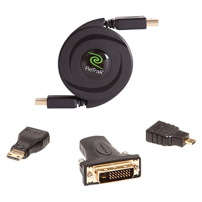 RETRAK ETCABLEHDM Retractable HDMI Cable with Mini, Micro and DVI Adapters
