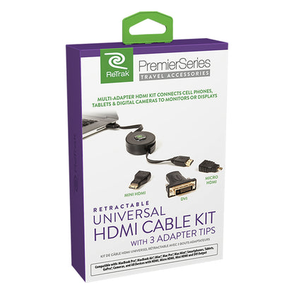 RETRAK ETCABLEHDM Retractable HDMI Cable with Mini, Micro and DVI Adapters
