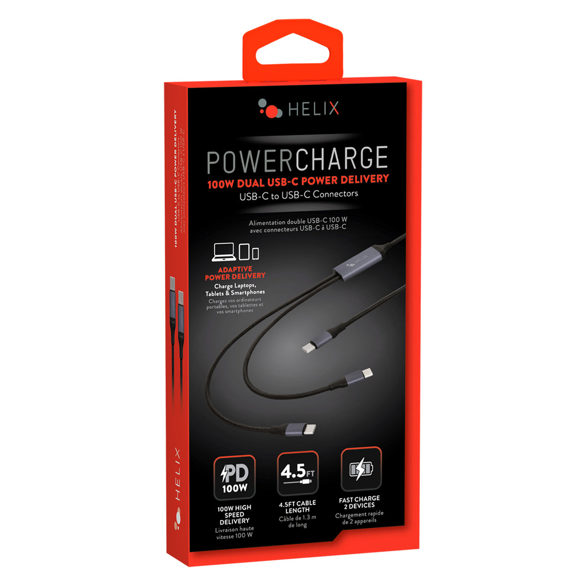 HELIX ETHC2PDB 100W 2-in-1 USB-C to Dual USB-C Charging and Data Cable