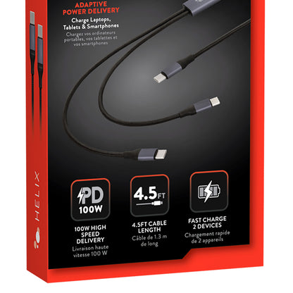 HELIX ETHC2PDB 100W 2-in-1 USB-C to Dual USB-C Charging and Data Cable