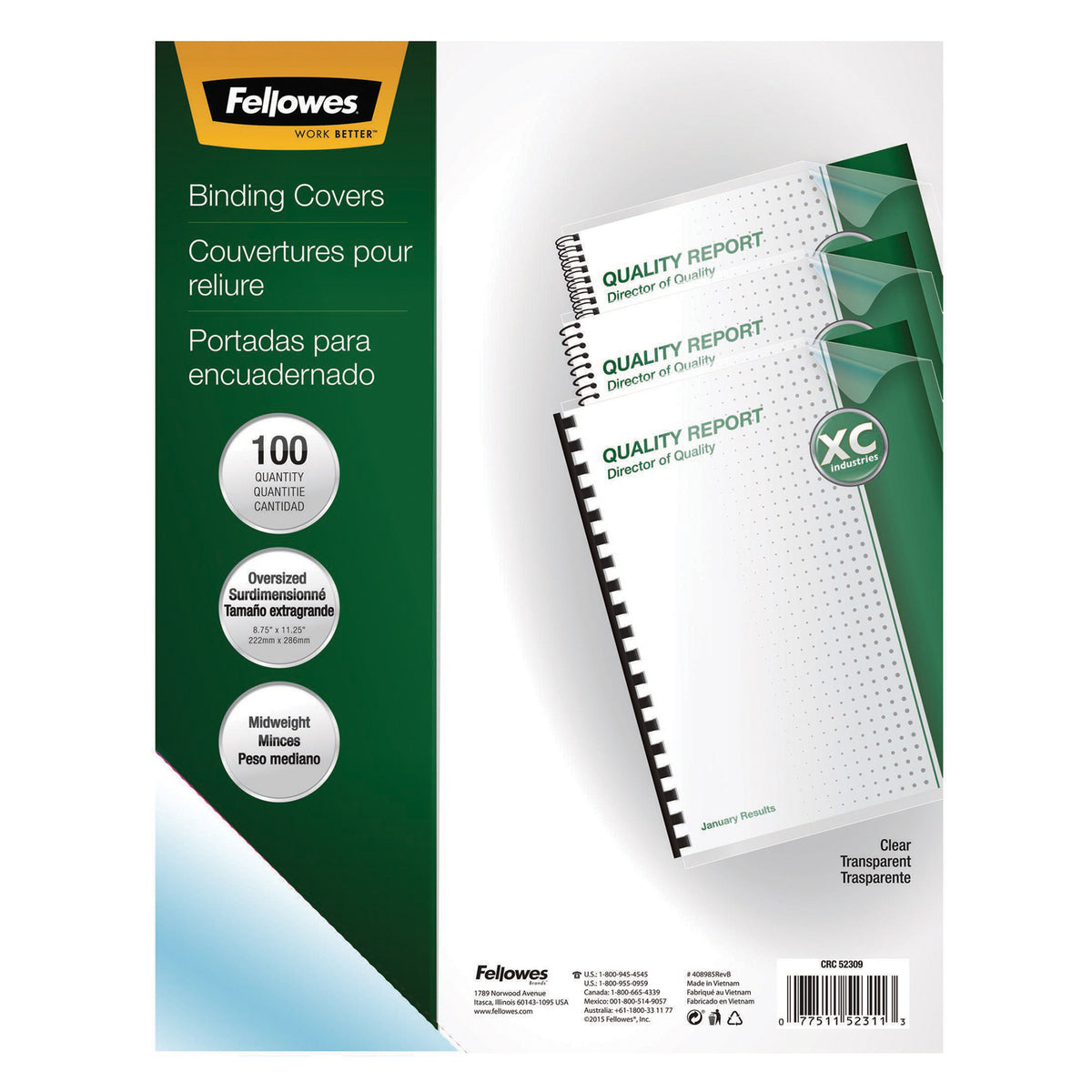 Fellowes 52311 Crystal PVC Oversized Binding Covers
