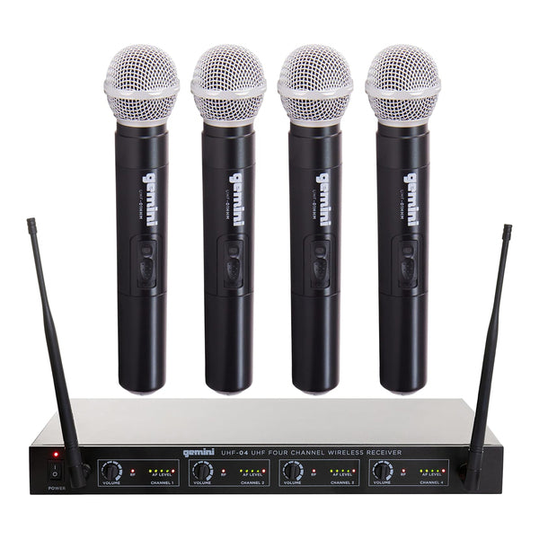 GEMINI UHF-04M Wireless Professional Audio System with 4-Channel Receiver and Handheld Microphones