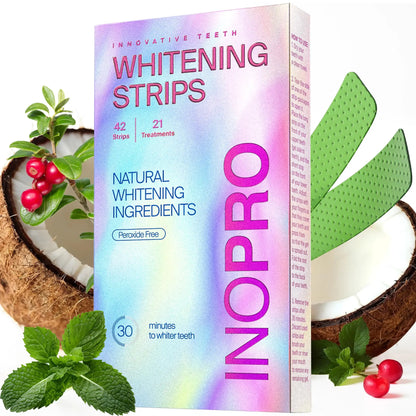 InoPro Teeth Whitening Strips 21 Treatments Kit - Teeth Whitener Peroxide Free Enamel Safe Green White Strips Deep Stains Removal - Instant Teeth Whitening Without The Harm (42 Strips) Atticus Goods