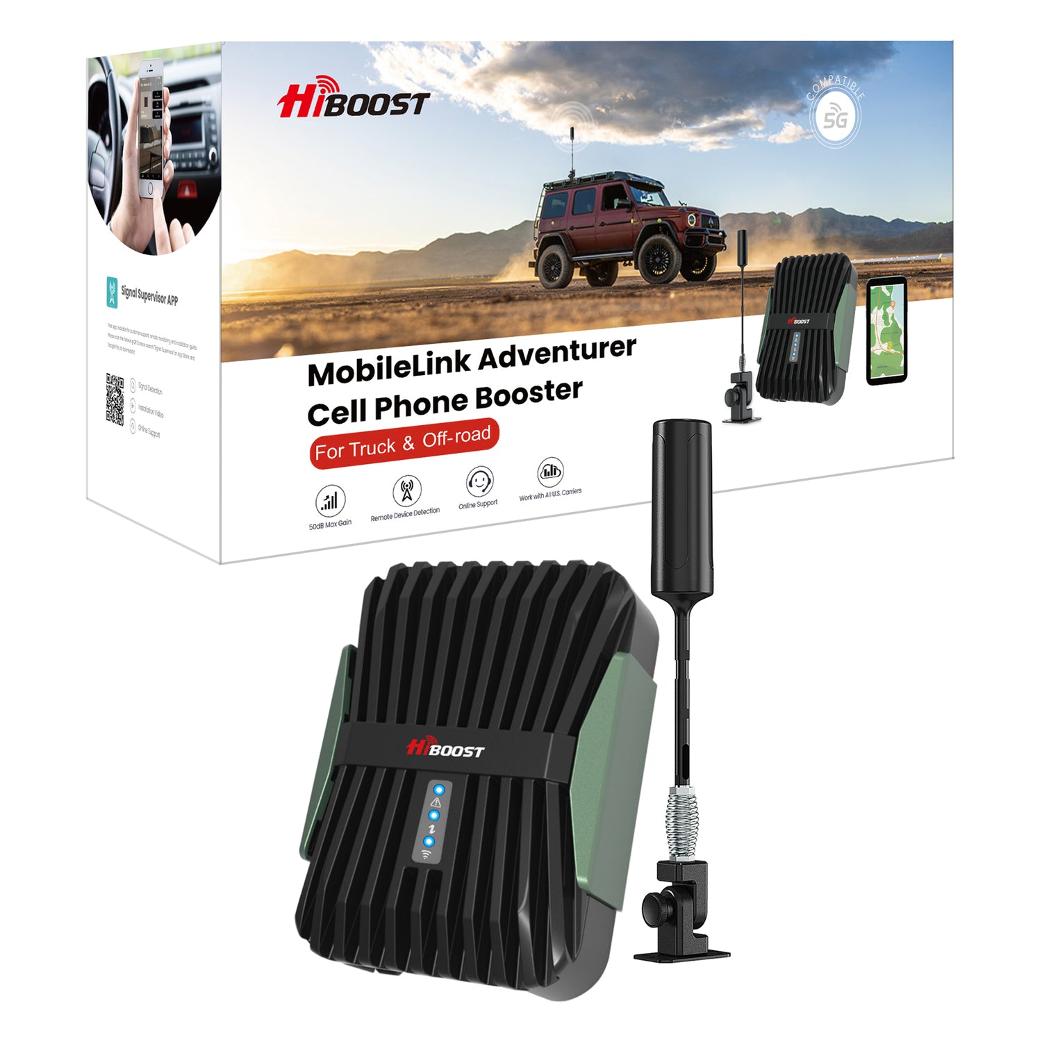HIBOOST MobileLink Adventure Signal Booster for Off-Road Vehicles and Trucks - Part C30B-5S-BTW.EX