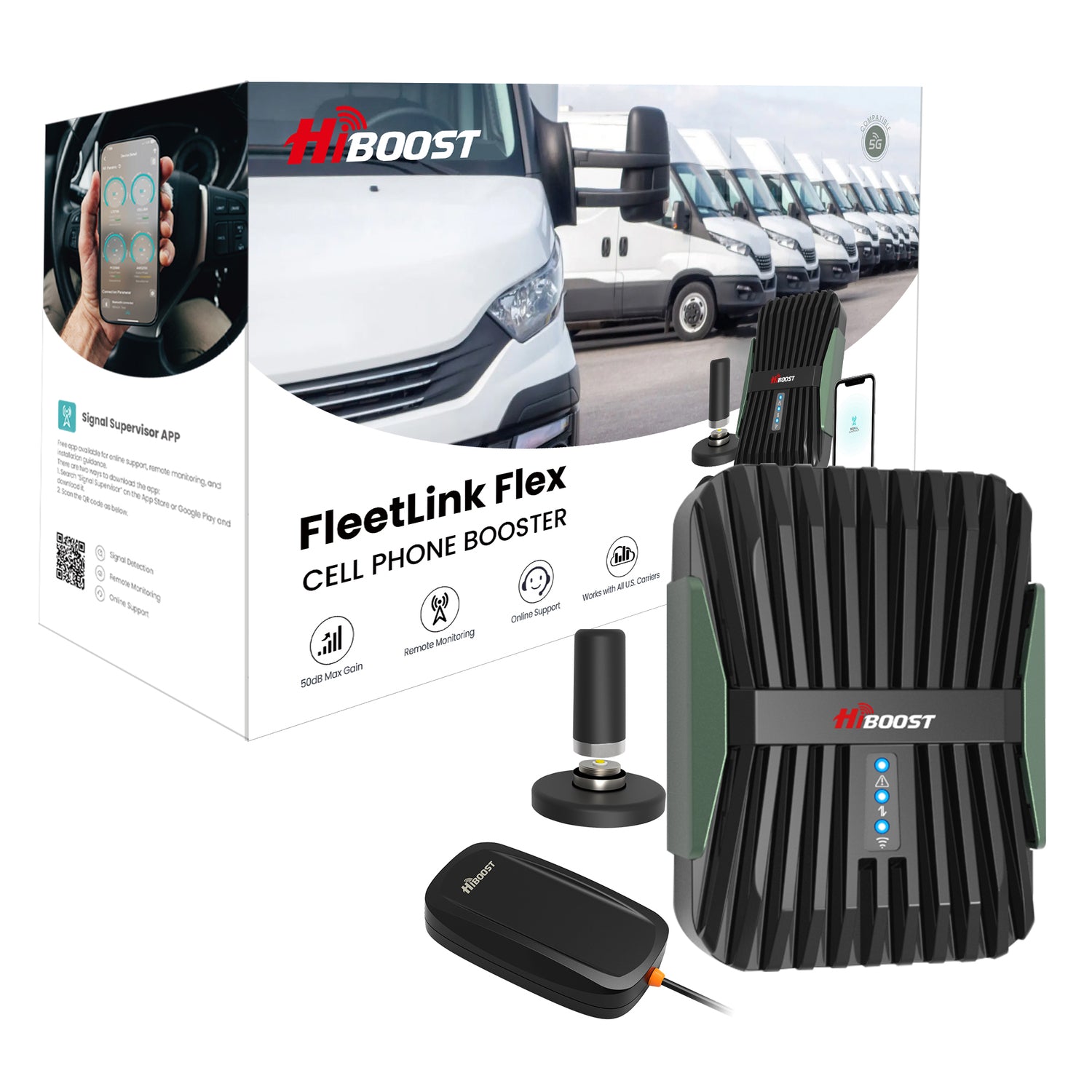 HIBOOST(R) FleetLink Flex C30F-5S-BTW Vehicle Signal Booster Kit for Fleet and Commercial Use