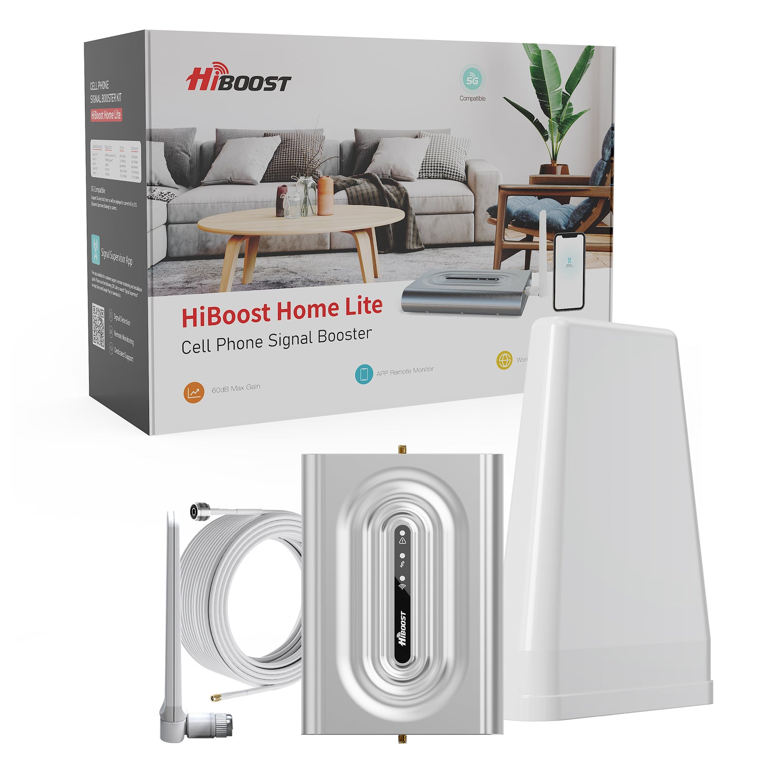 HIBOOST(R) Home Lite 5G Signal Booster with High-Gain Antennas and Full Kit