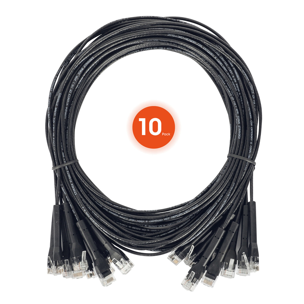 Intellinet Network Solutions 745208 Cat6 7 ft. Ultra-Thin Ethernet Cable, Black, 10-Pack
