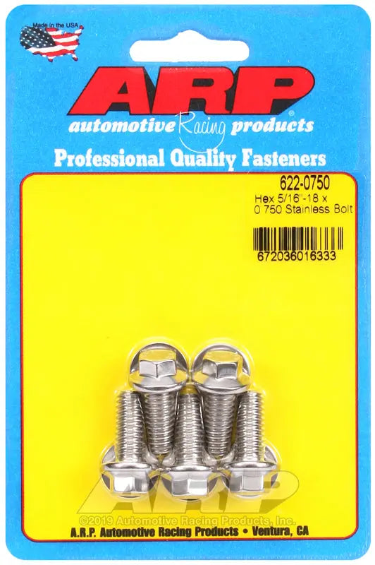 ARP Hex Bolt 5/16-18 x 3/4 Inch Pack of 5 - Durable Steel Fasteners