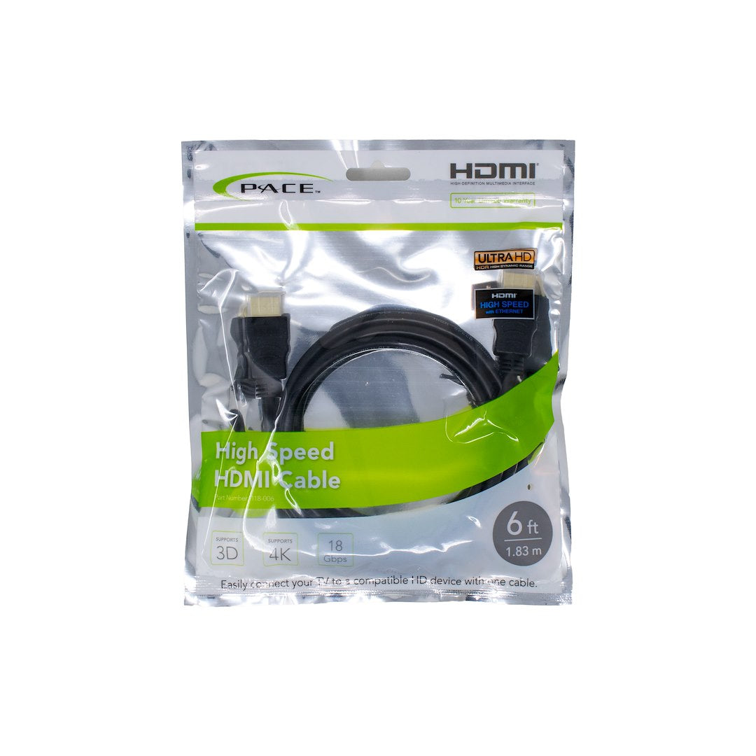 PACE International 6ft HDMI Cable (Part Number 118006) for High-Quality Audio and Video Transfer