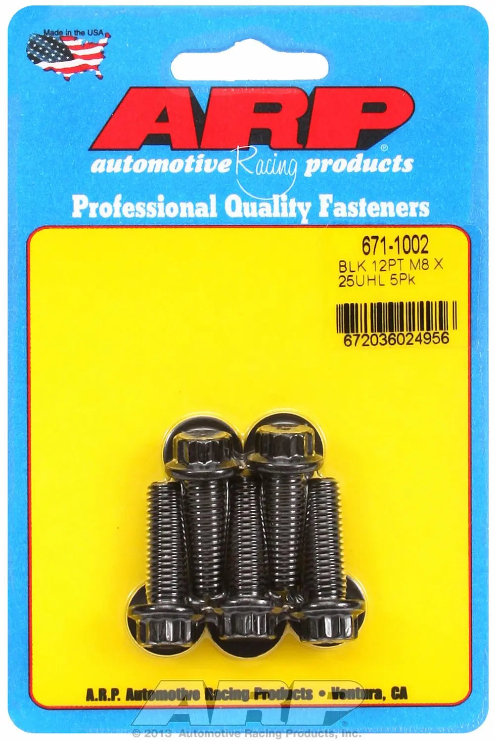 ARP M8 x 1.25 x 25mm 12-Point Black Hex Bolt - Part Number 6711002