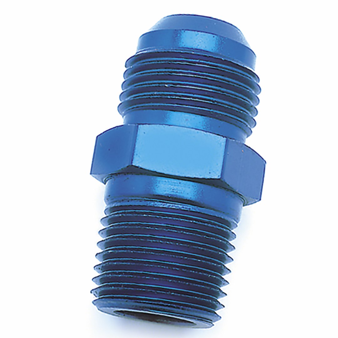 SpeedFX -4AN to 1/4 NPTF Blue Steel Straight Fitting Adapter (Part #560496)