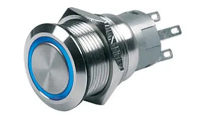 BEP Push Button Switch with Blue LED - 12V On/Off Control