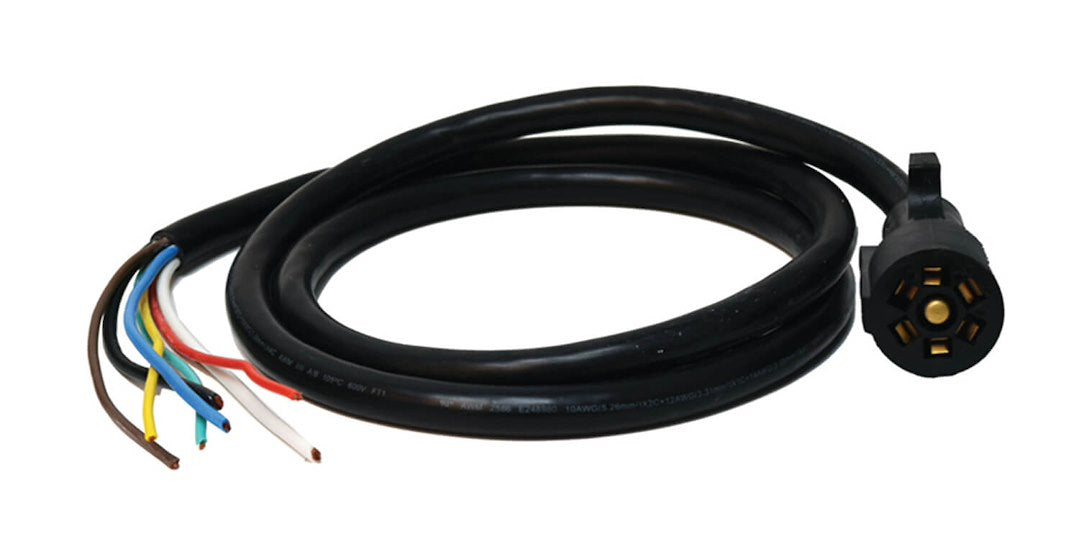 Valterra LLC 7-Way 6' Trailer Cord - Reliable 12V Power Connection for Trailers