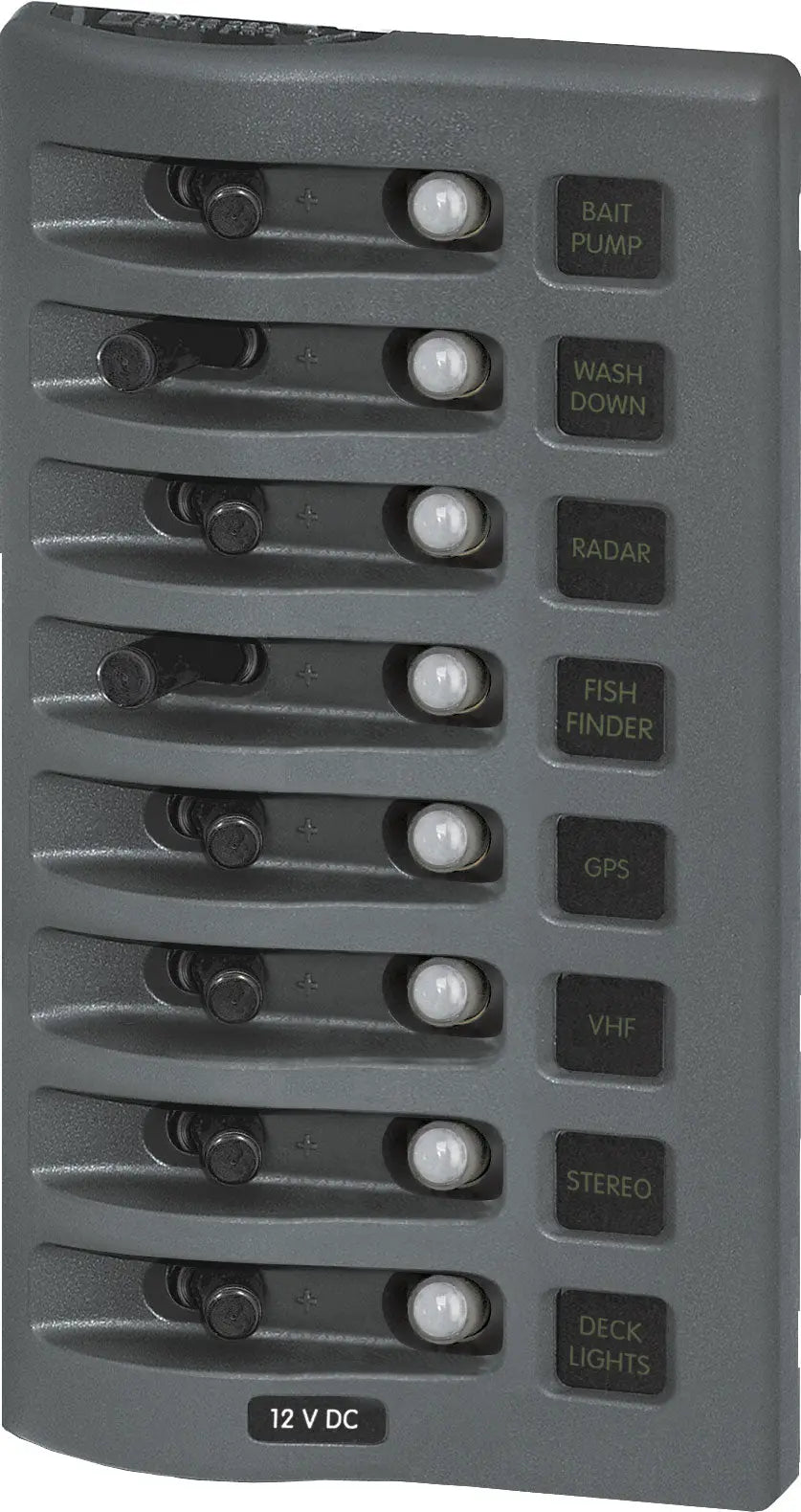 Blue Sea Systems Panel WD 12VDC CLB 8-Position Gray (Part #4378BSS)