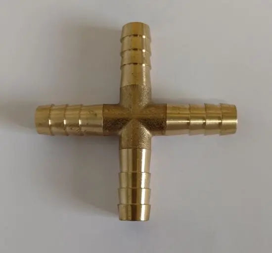 HELIX RACING Brass Barb Cross 4-Way 3/8" (9.5mm) Fitting - Durable Fluid Connection
