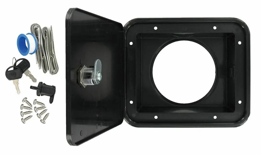 Valterra LLC D040471BKV Black Sewer Hose Hatch for RV and Marine Applications
