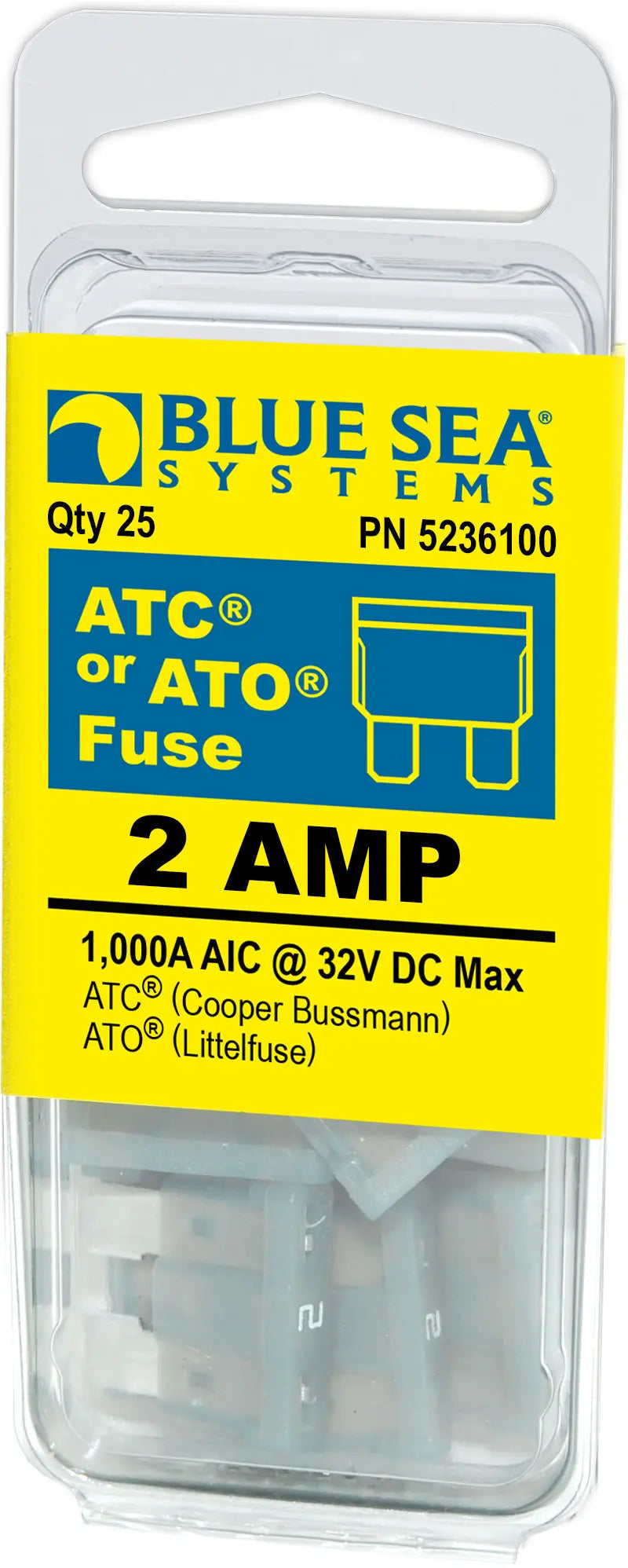 Blue Sea Systems 5236100BSS 2A ATC/ATO Fuse Pack (25 Pieces)