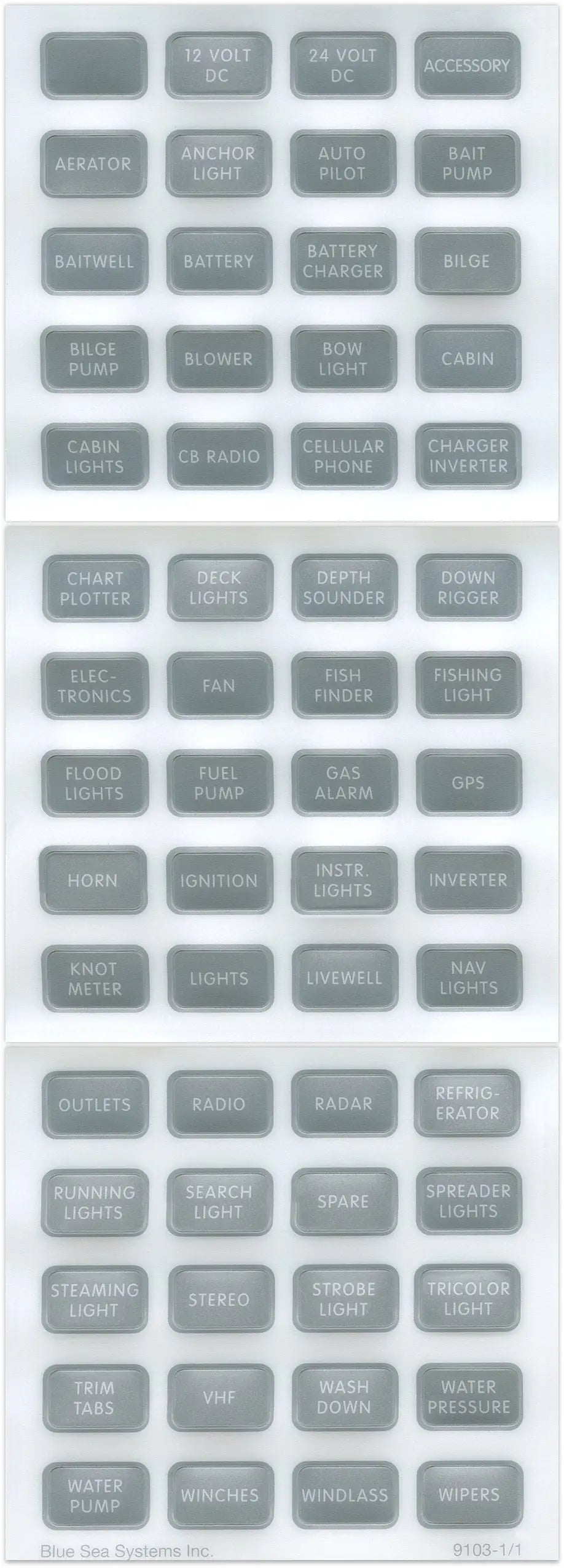Blue Sea Systems 8217BSS Label Kit for DC Water Systems, Compact Gray