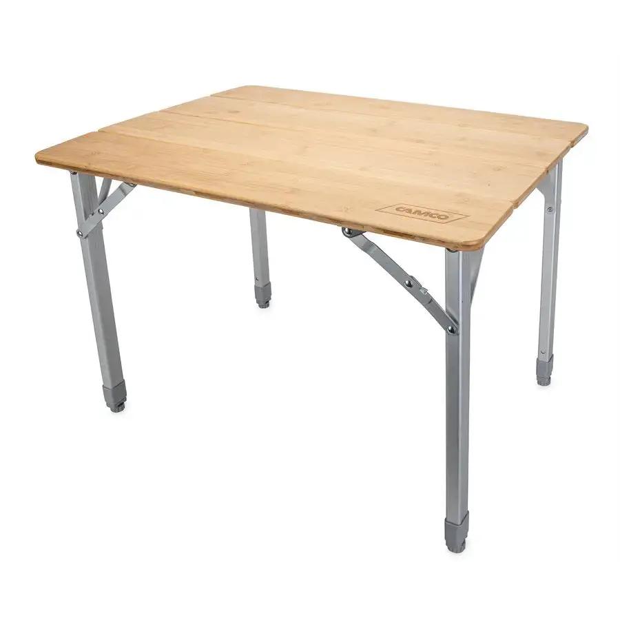 Camco Bamboo Folding Table with Aluminum Legs - Adjustable Height, Compact & Portable by CAMCO