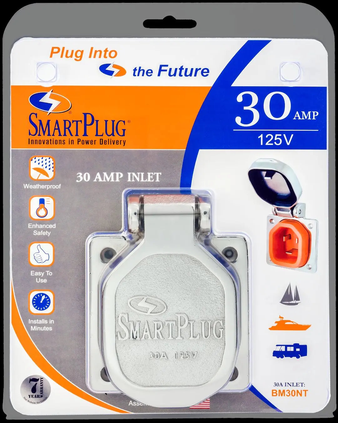 SMART PLUG BM30NT 30Amp Inlet with Stainless Steel Cover