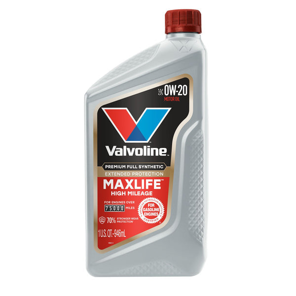 Valvoline MaxLife Extended Protection Full Synthetic High Mileage 0W-20 Motor Oil, Part Number 899369, 6 x 1 Quart