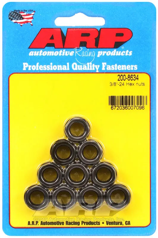 ARP 3/8-24 Hex Nuts Pack of 10 - High-Strength Fasteners for Automotive and Industrial Applications