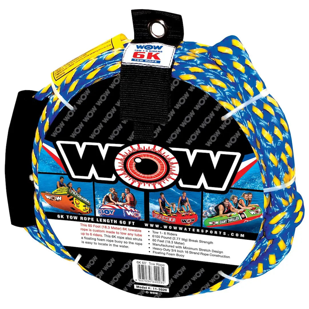 WOW Sports 6K 60' Tow Rope for Water Sports and Boating