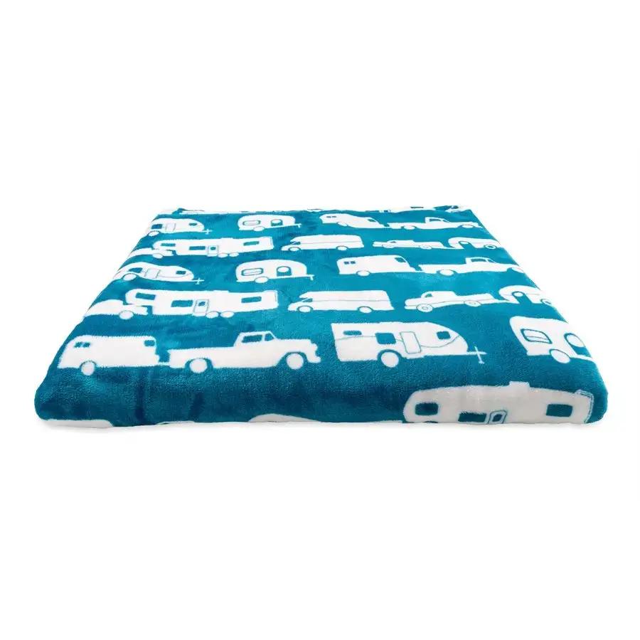 Camco Libatc Fleece Blanket in Blue, Queen Size - Comfortable and Durable Travel Blanket by CAMCO