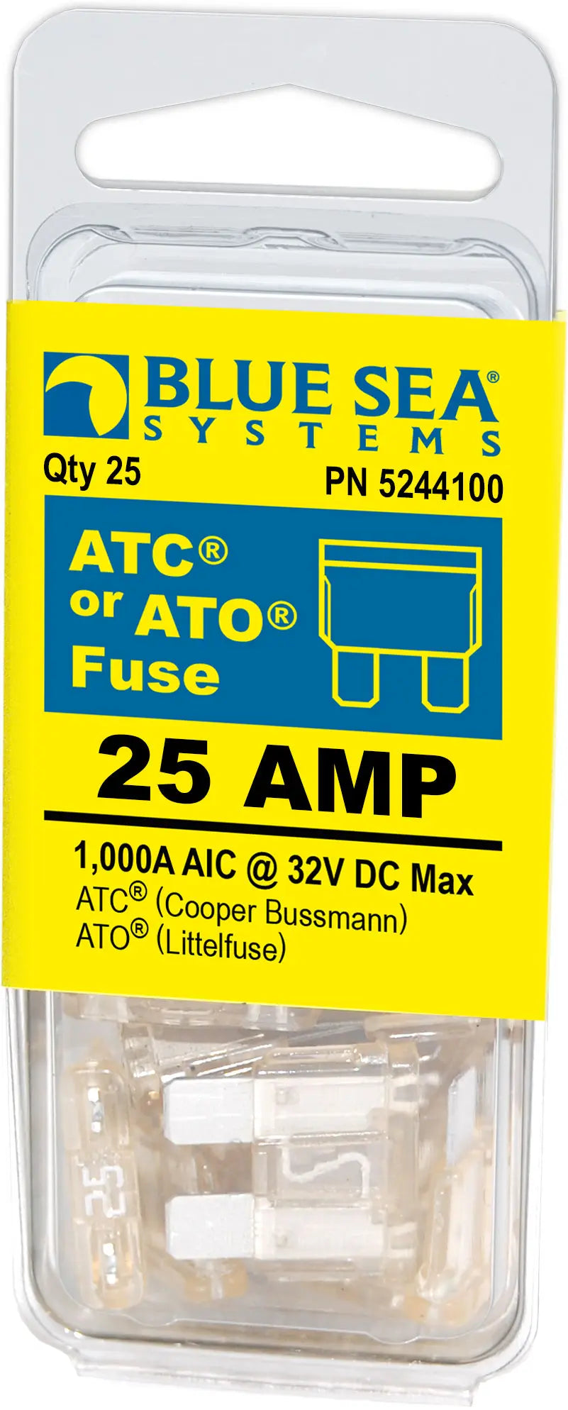 Blue Sea Systems 5244100BSS 25A ATO/ATC Fuse Pack (25 Pieces)