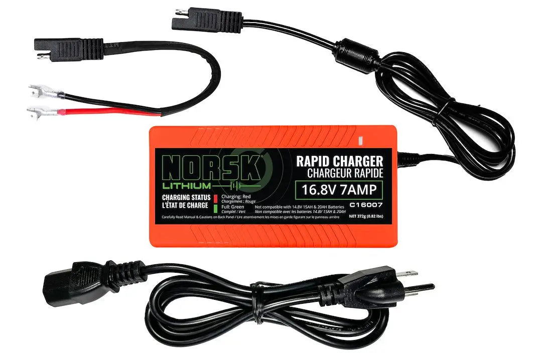 NORSK Inc 16.8V-7A Rapid Charger with SAE Cables - High-Performance Power Supply