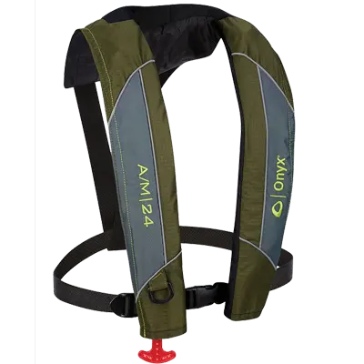 ONYX Outdoor A/M-24 Auto/Manual Life Jacket Green - US Coast Guard Approved