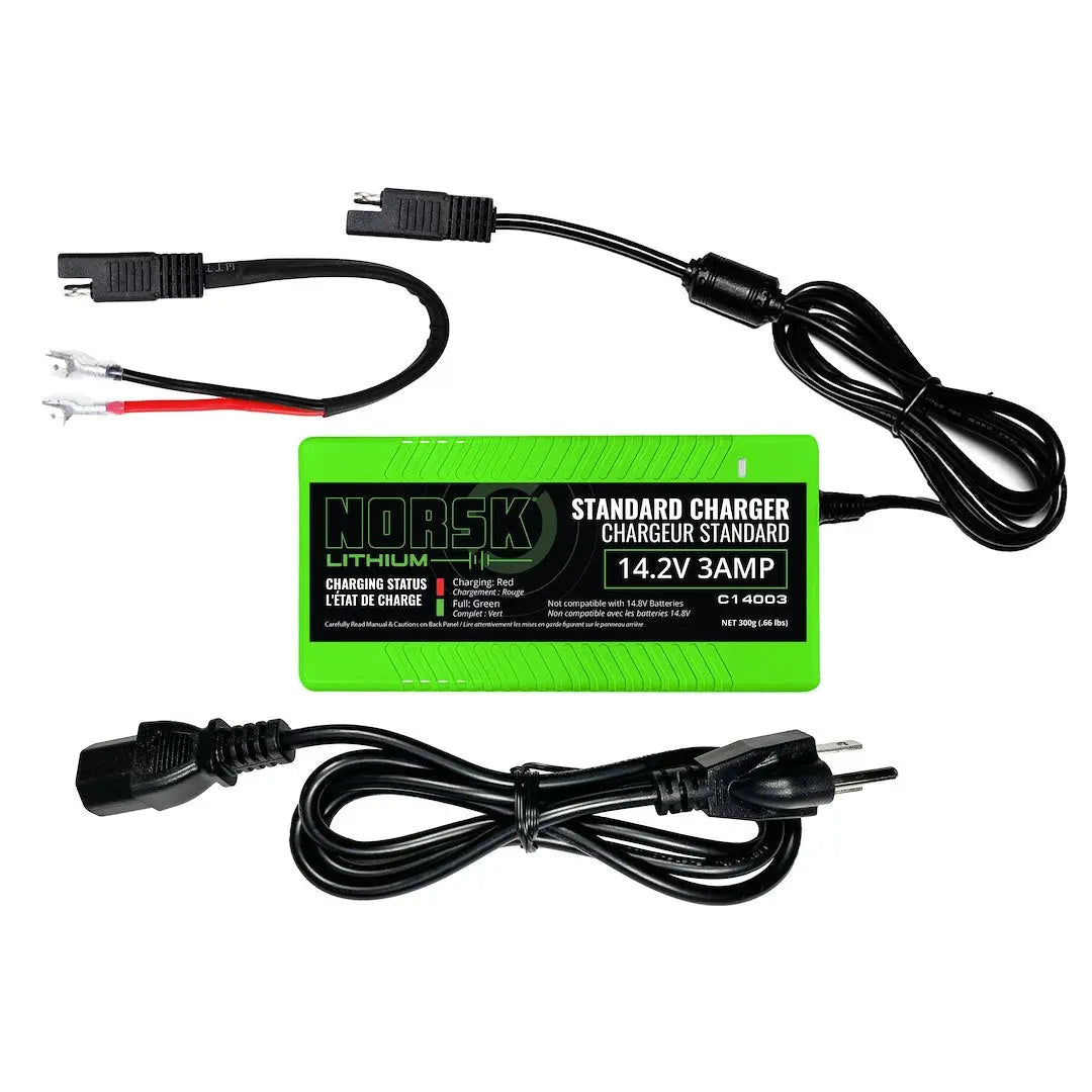 Norsk Inc C14003 14.2V 3A Lithium Iron Phosphate (LiFePO4) Charger with SAE Cable