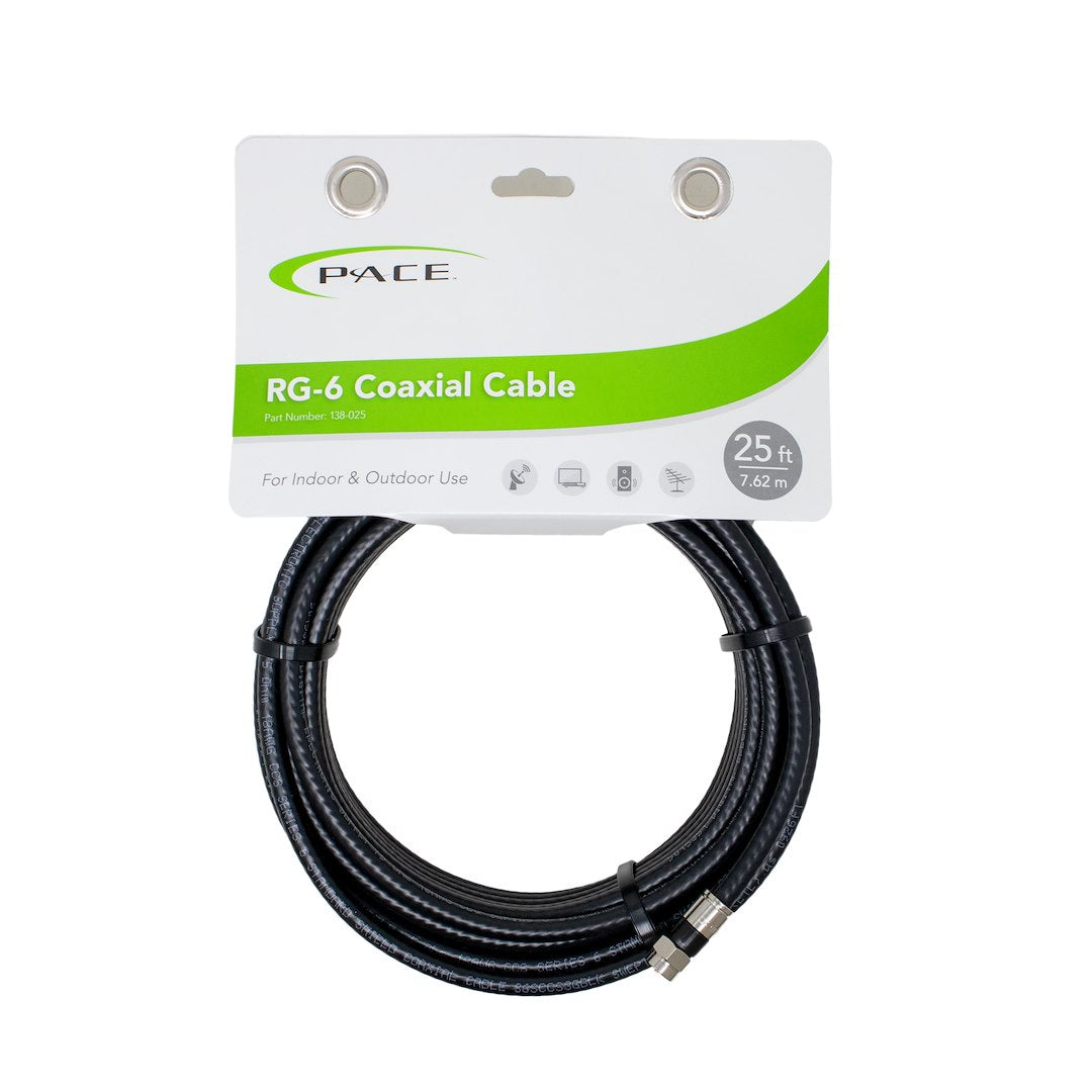PACE International 25ft Coaxial Cable - High-Performance RG6 Cable for Reliable Signal Transmission