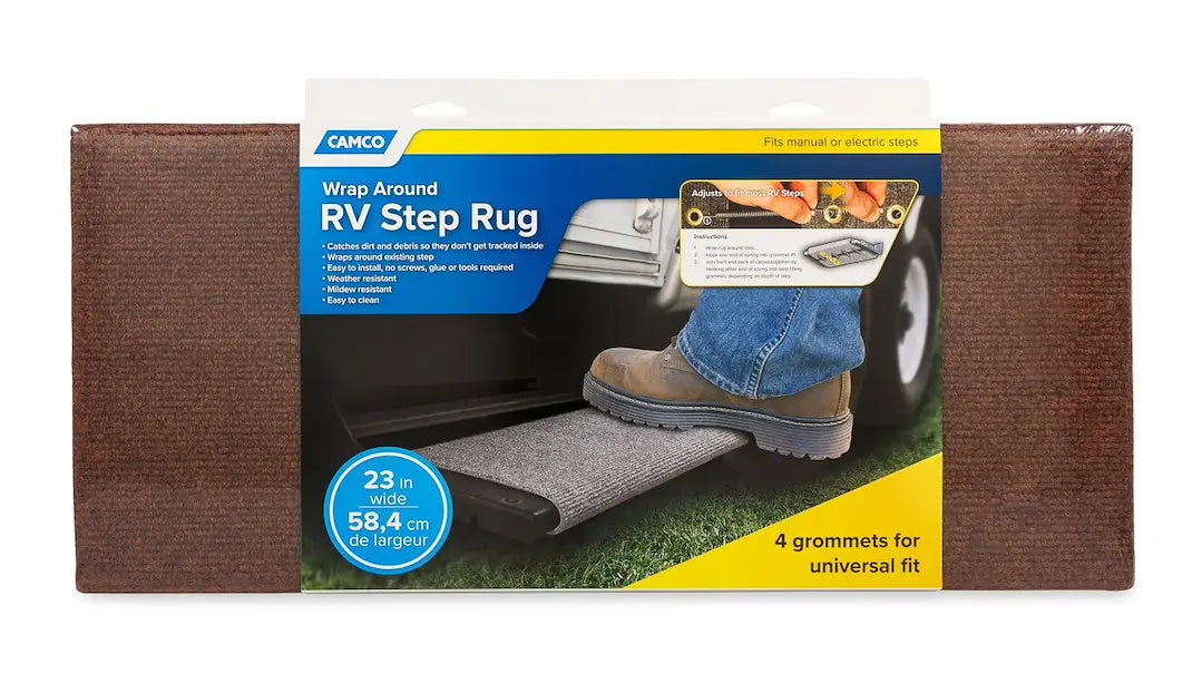 Camco Step Rug XL Brown 23x22' – Durable Non-Slip Floor Mat for RV and Home