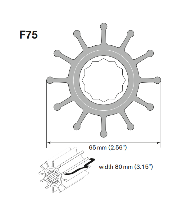 Johnson Pump Impeller Kit F75 with Thread MC 97 - Part Number 09821BT1