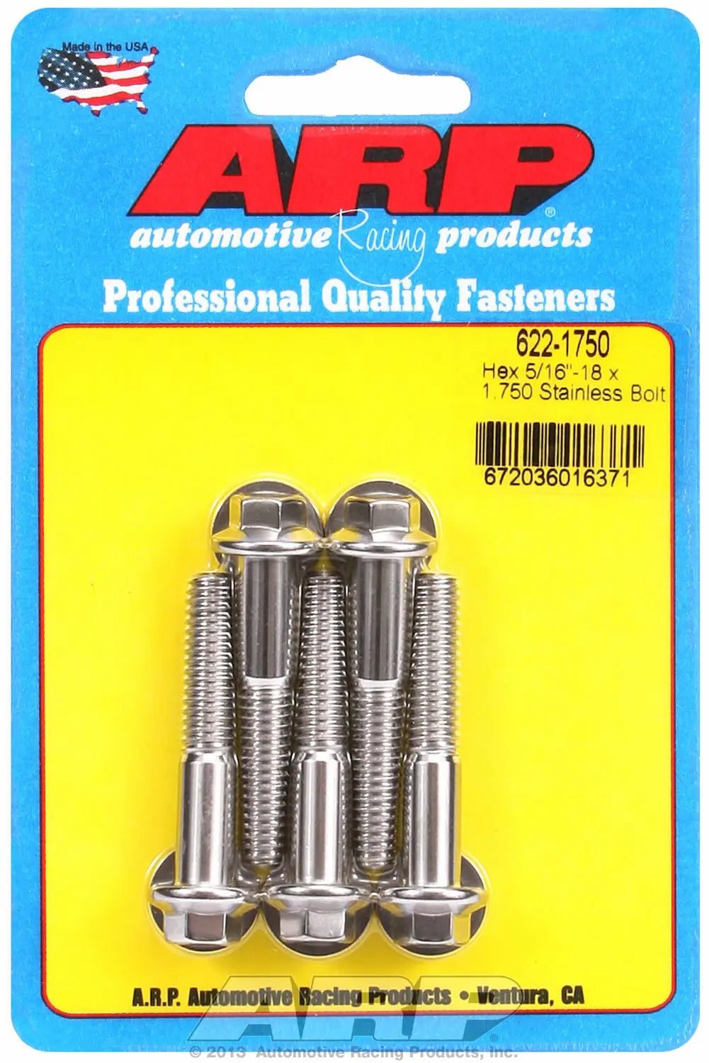 ARP Hex Bolt 5/16-18 x 1.75 inches, Pack of 5 - Durable Steel Fasteners