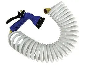 WhiteCap Industries 15 ft Coiled Hose with Nozzle – Durable and Flexible Water Supply Solution