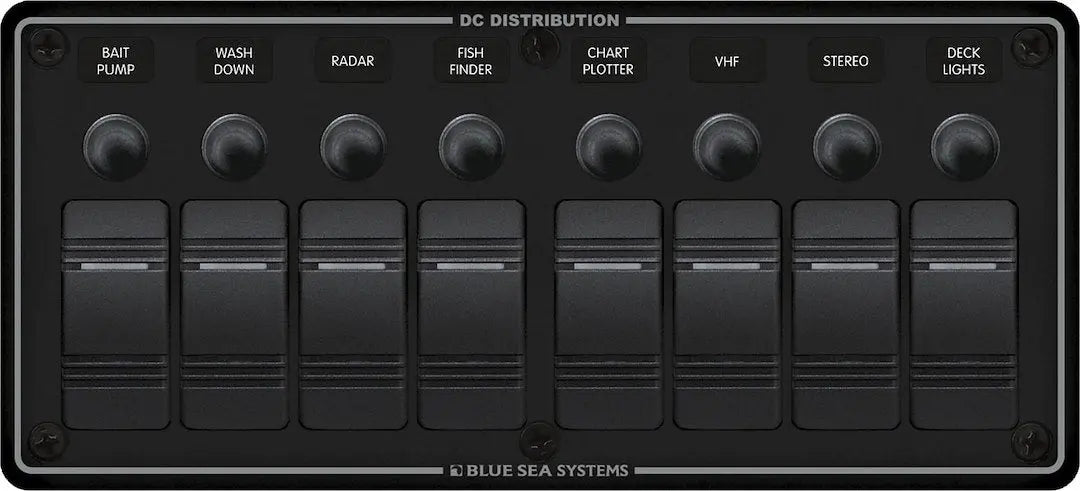 Blue Sea Systems Panel H2O 12VDC CLB 8-Position Black H
