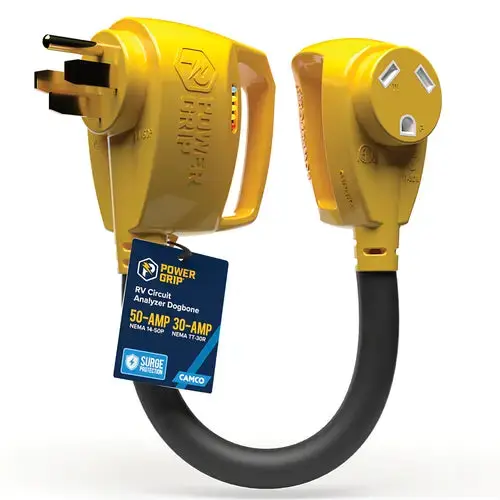 Camco PowerGrip Dogbone 18' 50A/30A Adapter for RV and Marine Power Connections by CAMCO